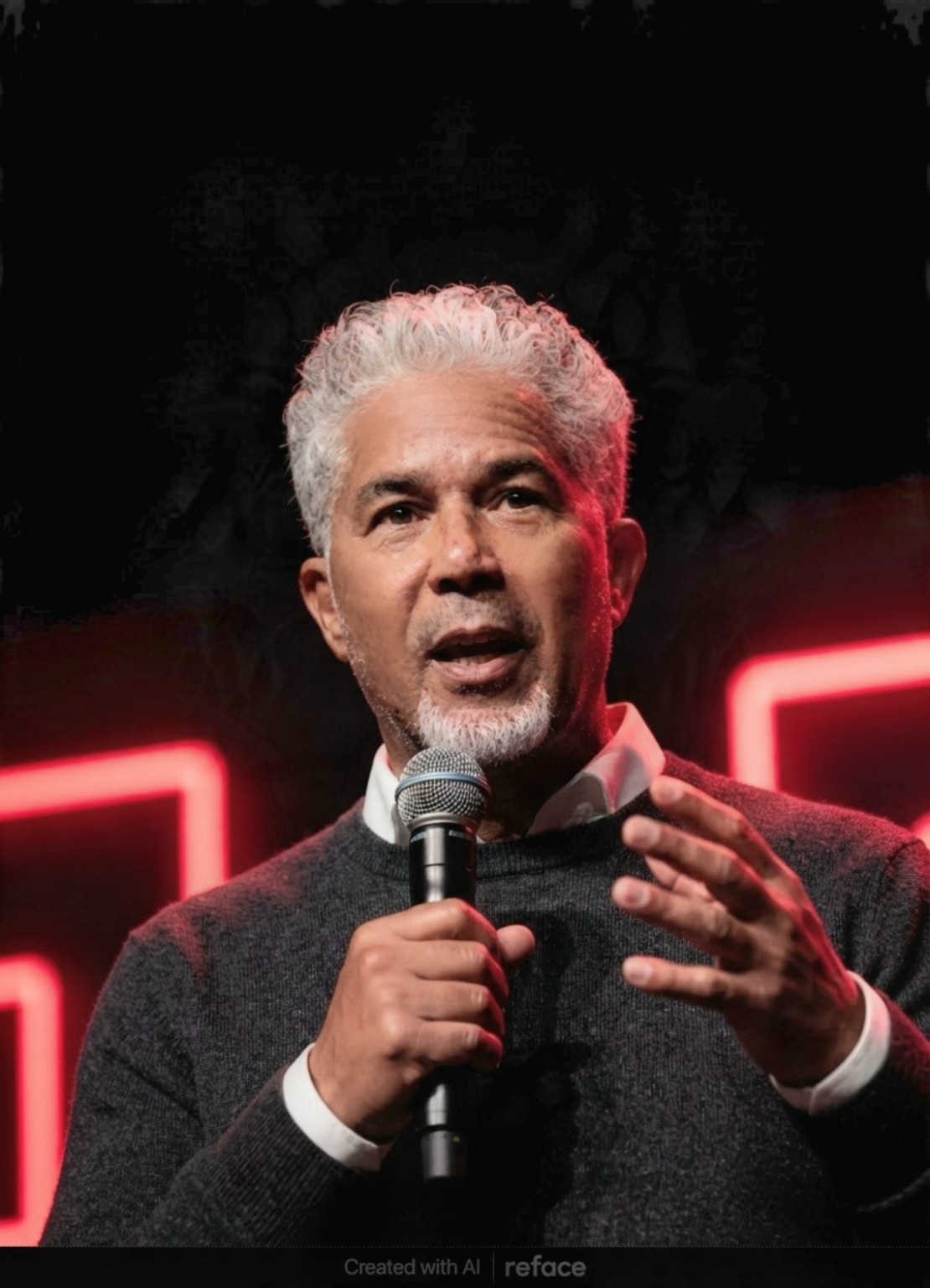 JuanLuis speaking with a microphone on a stage